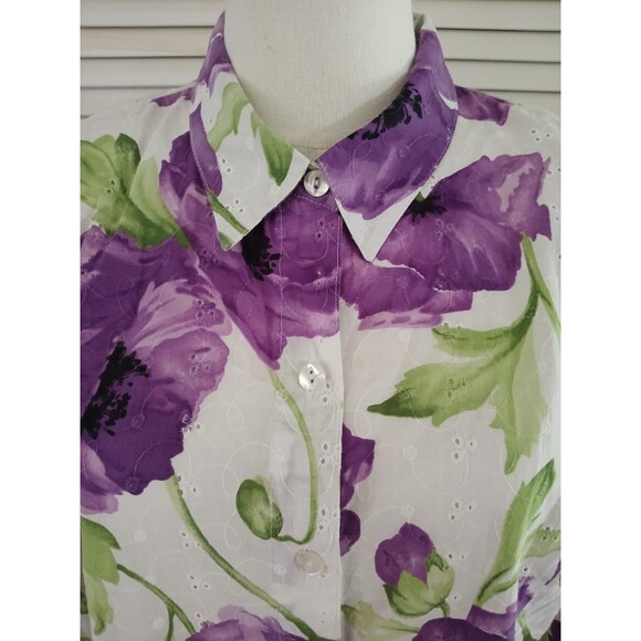 Sag Harbor Women's 16P 100% Cotton Floral Top Button Down Lightweight Boho Beach - Picture 2 of 9